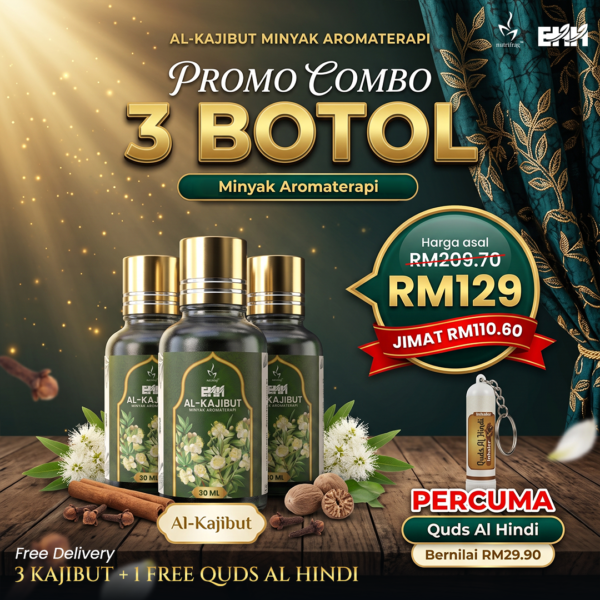 Minyak Aromaterapi Al-Kajibut - 3 Botol Free Quds Al Hindi