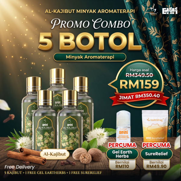Minyak Aromaterapi Al-Kajibut - 5 Botol Free Gel Earthherbs & Surerelief