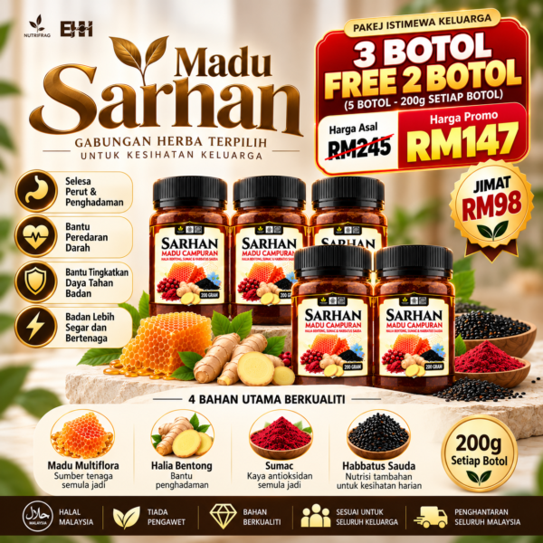 Madu Sarhan – Set Keluarga Bahagia (3 Botol Free 2 Botol)